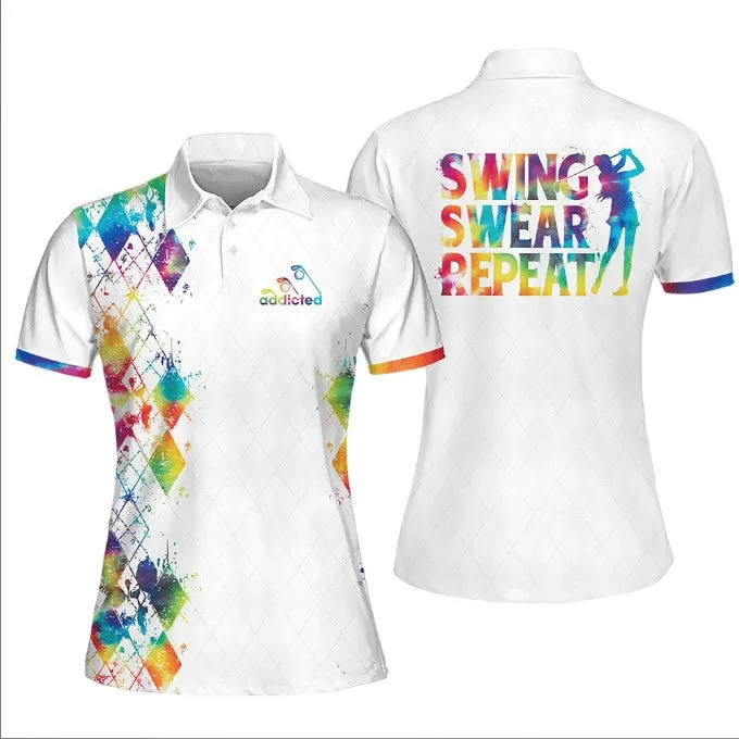 Tie-dye Addicted swing swear repeat Sleeveless Polo Shirt, Short Sleeve Polo Shirt For Women