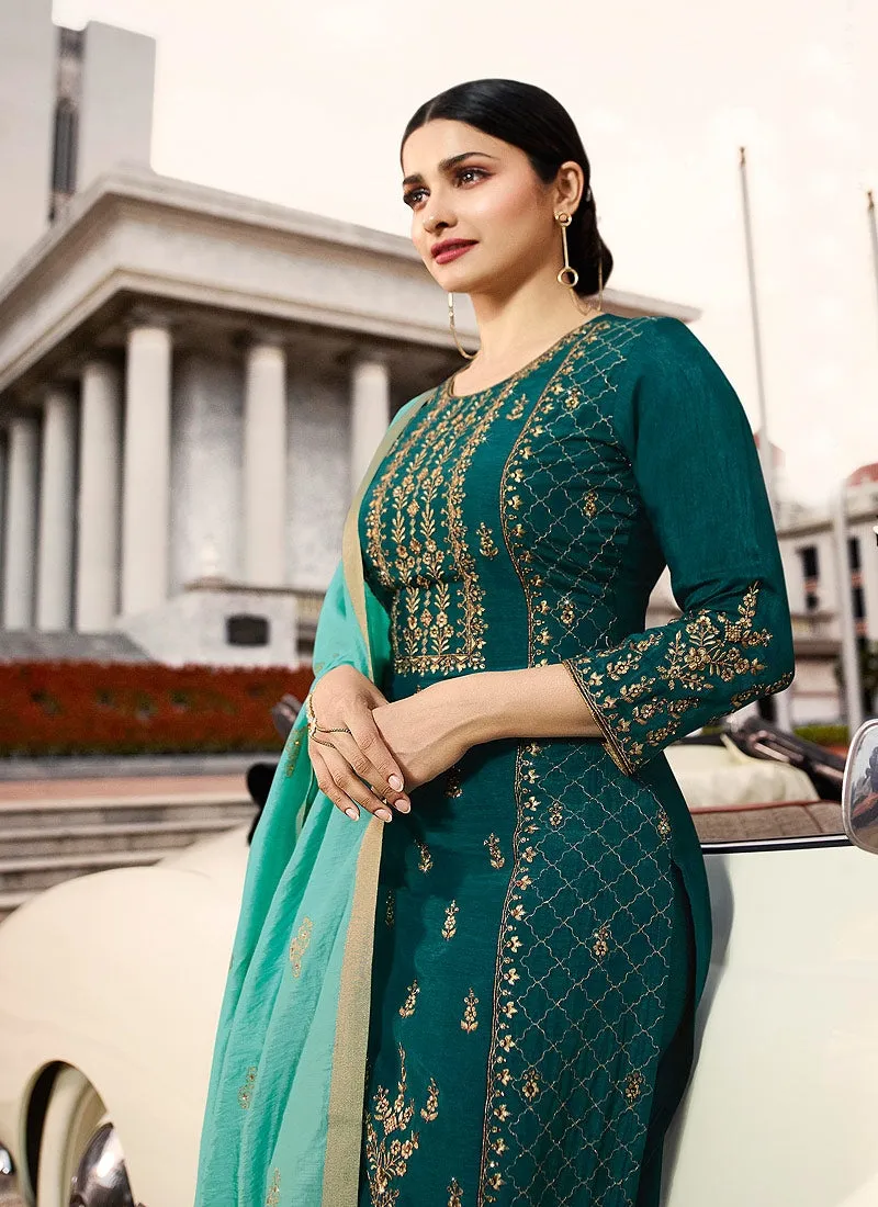 Turquoise Green Embroidered Pakistani Pant Suit