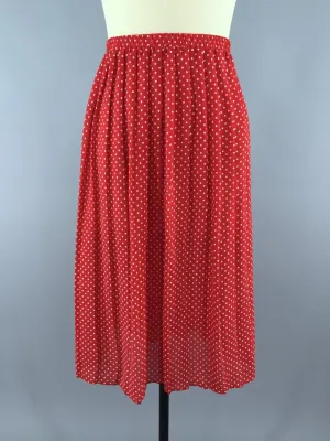 Vintage 1980s Red Polka Dot Chiffon Midi Skirt