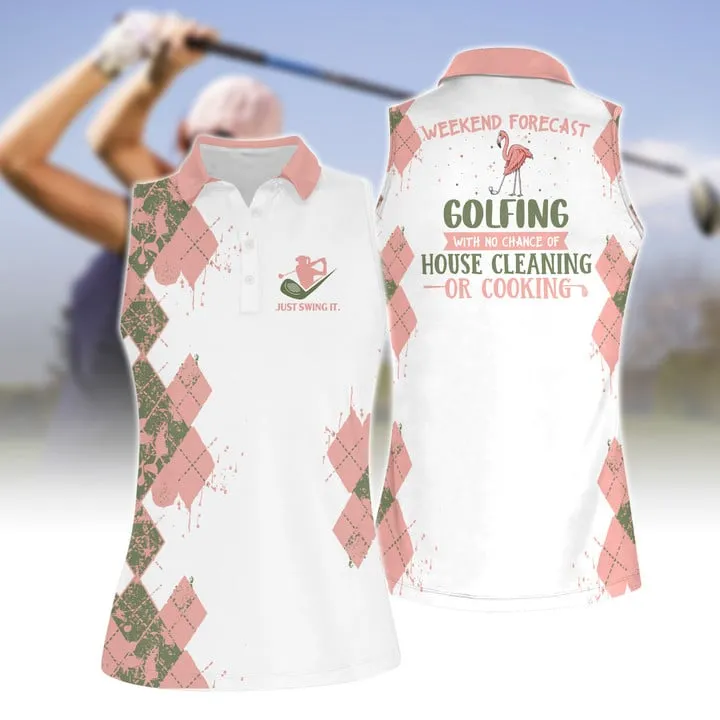 Weekend Forecast Flamingo Women Short Sleeve Polo Shirt Sleeveless Polo Shirt, Golf Team Uniform