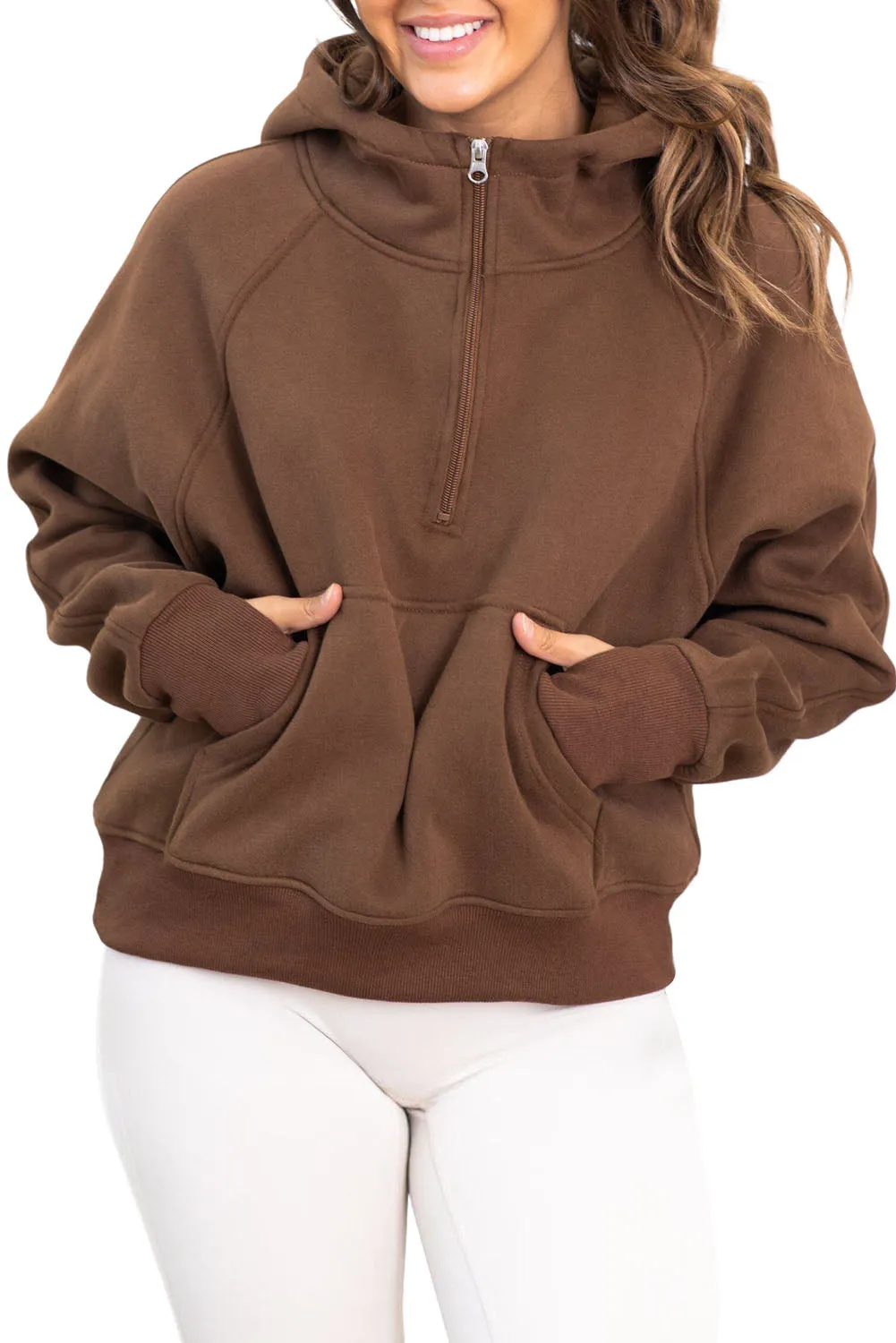 Women's Kangaroo Pocket Half Zipper Loose Fit Hoodie