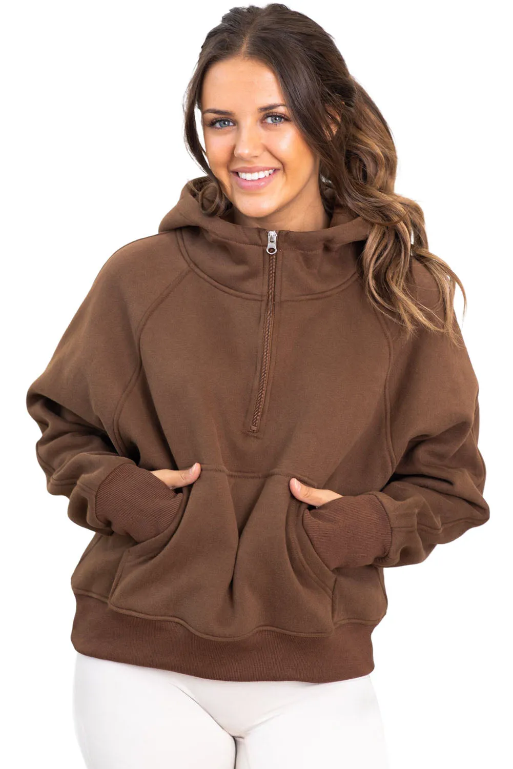 Women's Kangaroo Pocket Half Zipper Loose Fit Hoodie