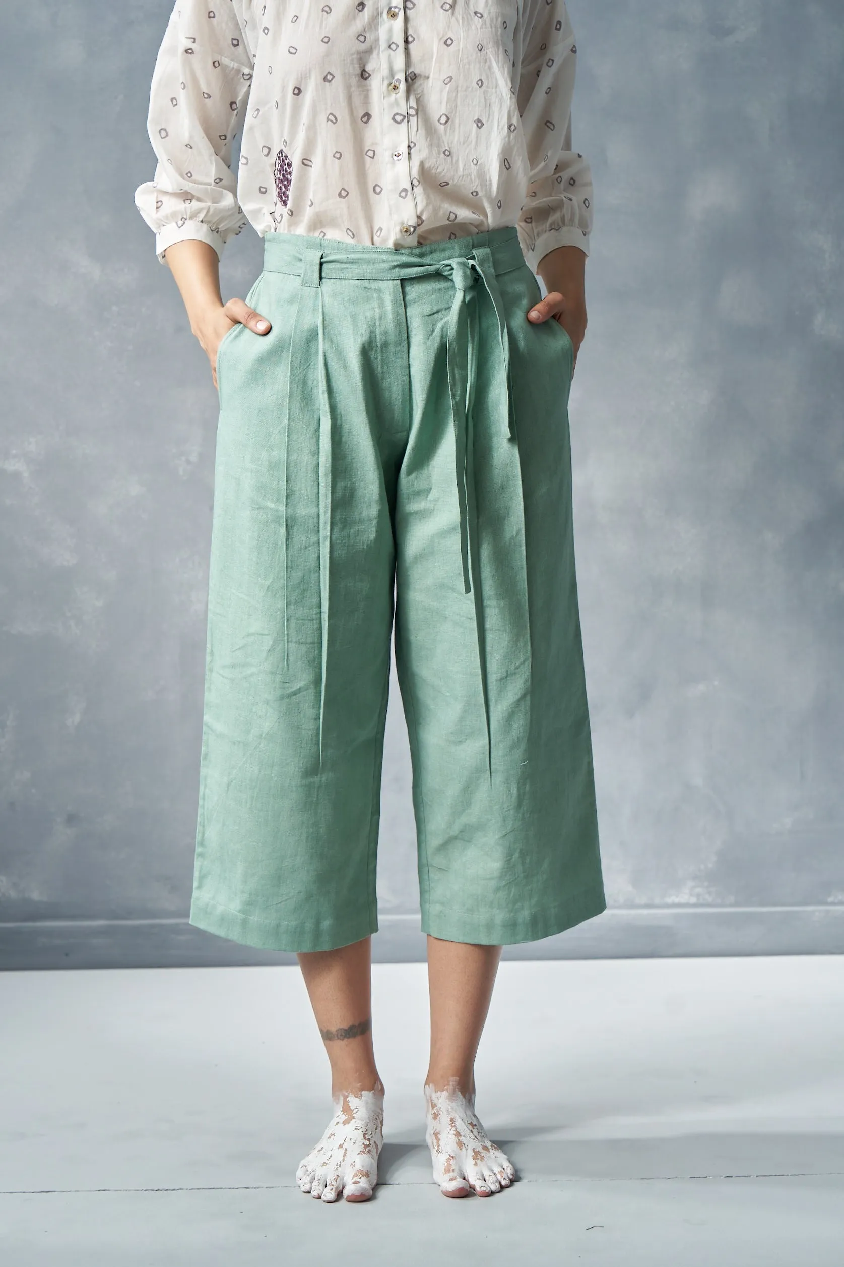 Zena paper-bag hemp pants